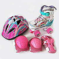 Набор ролики + защита + шлем Pink Wave. Размер: 28-31, 29-32, 31-34, 32-35, 33-36, 34-37, 35-38, 36-39, 37-40