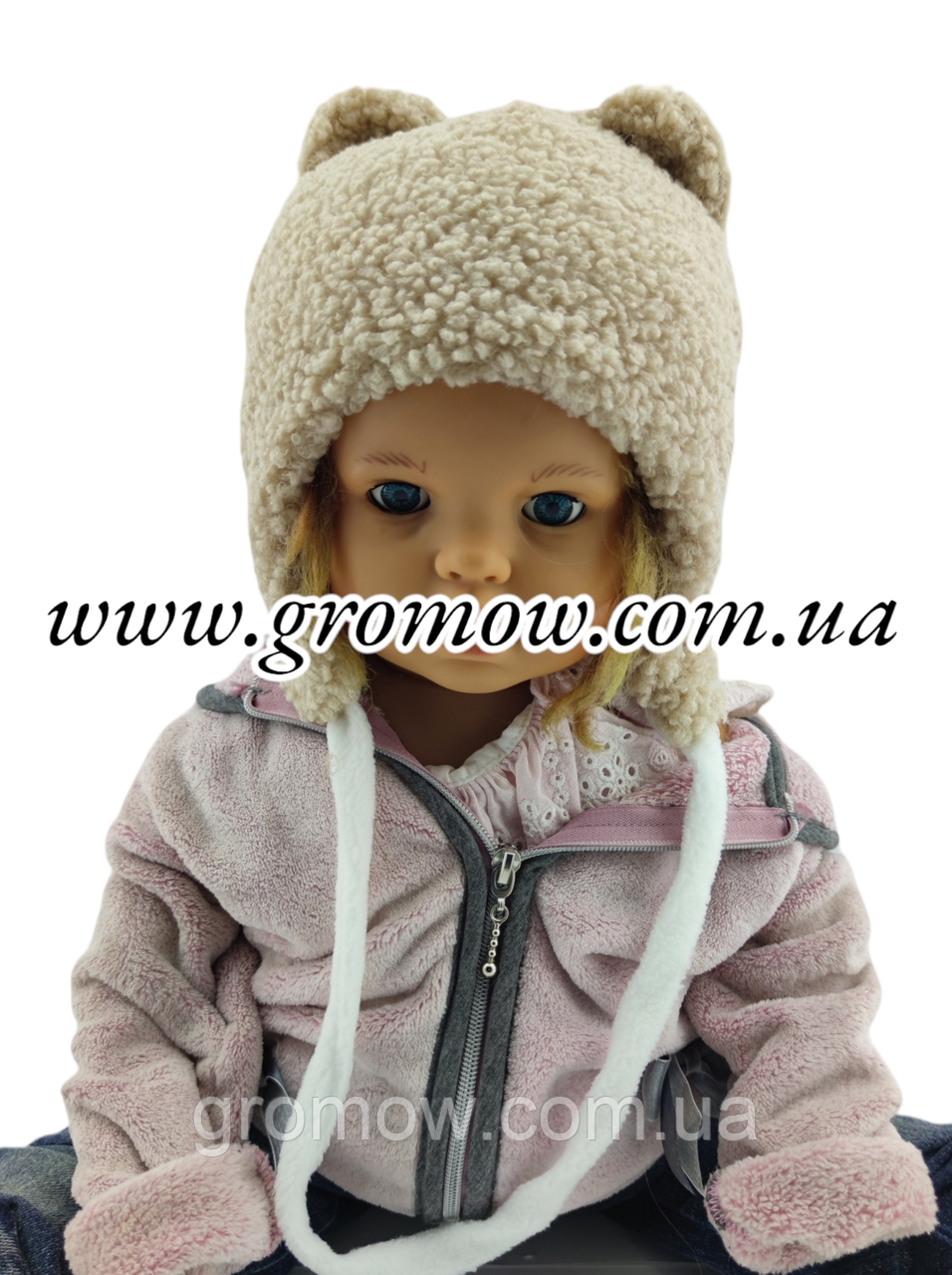 Оптом дитячі тедді шапки 46, 48, 50, 52, 54 розмір теплі з хомутом головні гуртом опт (ОШТ325), фото 1