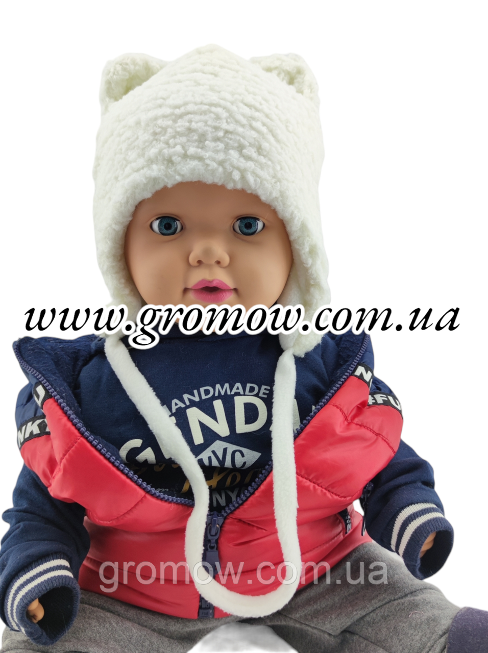 Оптом дитячі тедді шапки 46, 48, 50, 52, 54 розмір теплі з хомутом головні гуртом опт (ОШТ329), фото 1