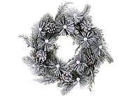 Новорічний декоративний вінок із хвої засніжений з шишками 40*40*10 см.(122-215)
