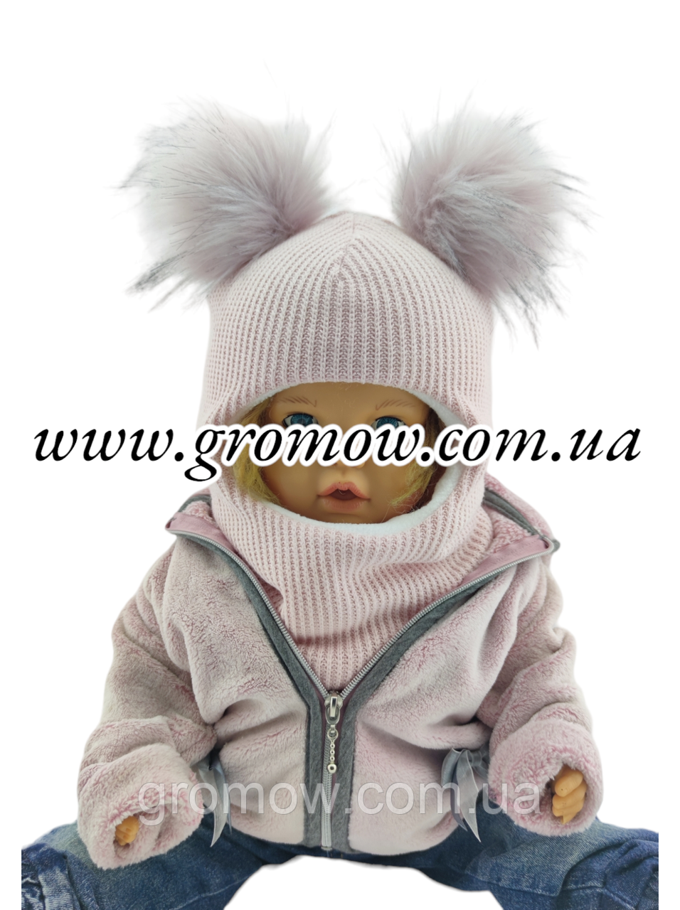 Оптом дитячі в'язані шапки шолом 46, 48, 50, 52, 54 розмір теплі головні убори гурт (ОШТ334), фото 1