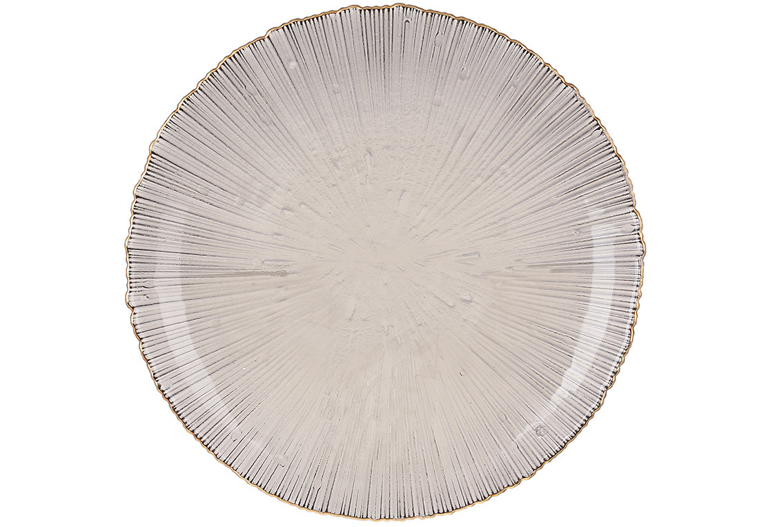 Сервірувальна тарілка скляна, колір димчасто — сірий із золотим обідком, 27 см (992-092)