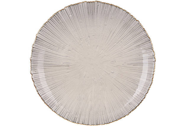 Сервірувальна тарілка скляна, колір димчасто — сірий із золотим обідком, 27 см (992-092), фото 1