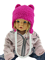 Детская тедди шапка теплая с флисом на завязках детские головные уборы малиновый (ШДТ319)