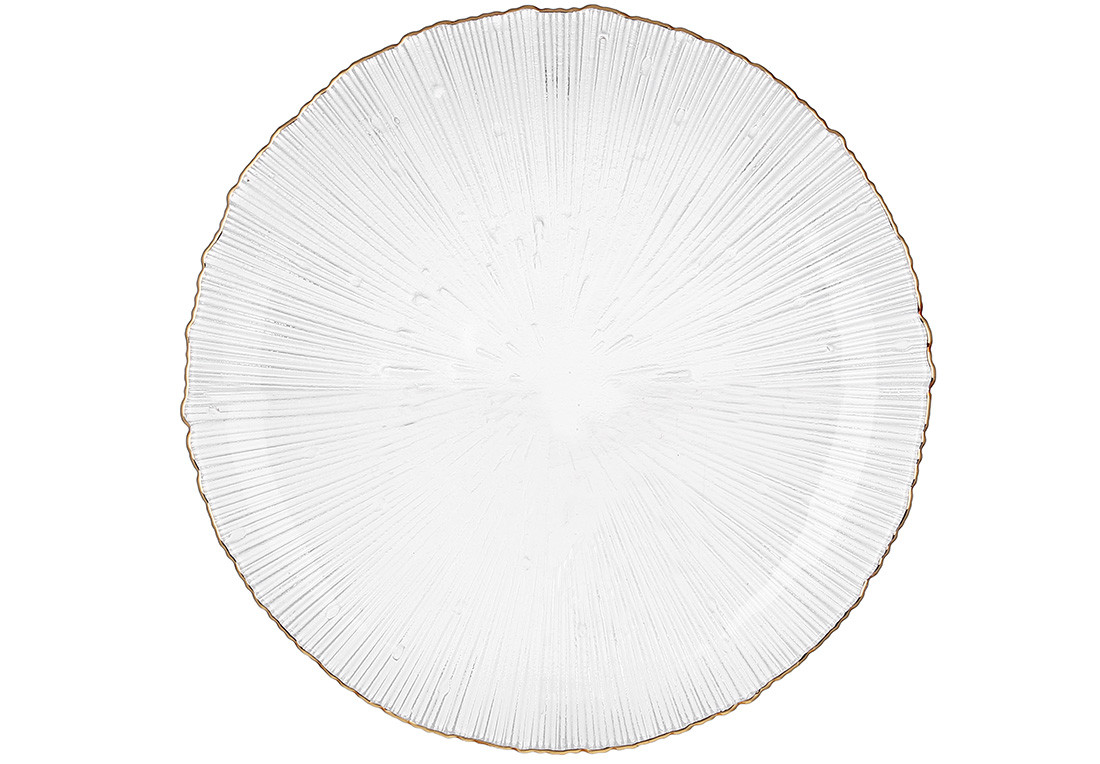 Сервірувальна тарілка скляна, колір — прозорий із золотим обідком, 21 см., (992-089)