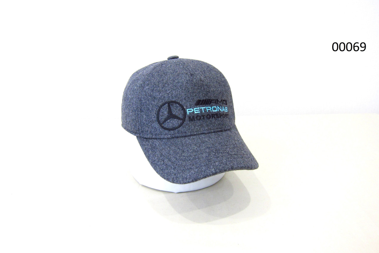 Бейсболка осіння сіра кашемірова на флісі з вишивкою Mersedes  00069