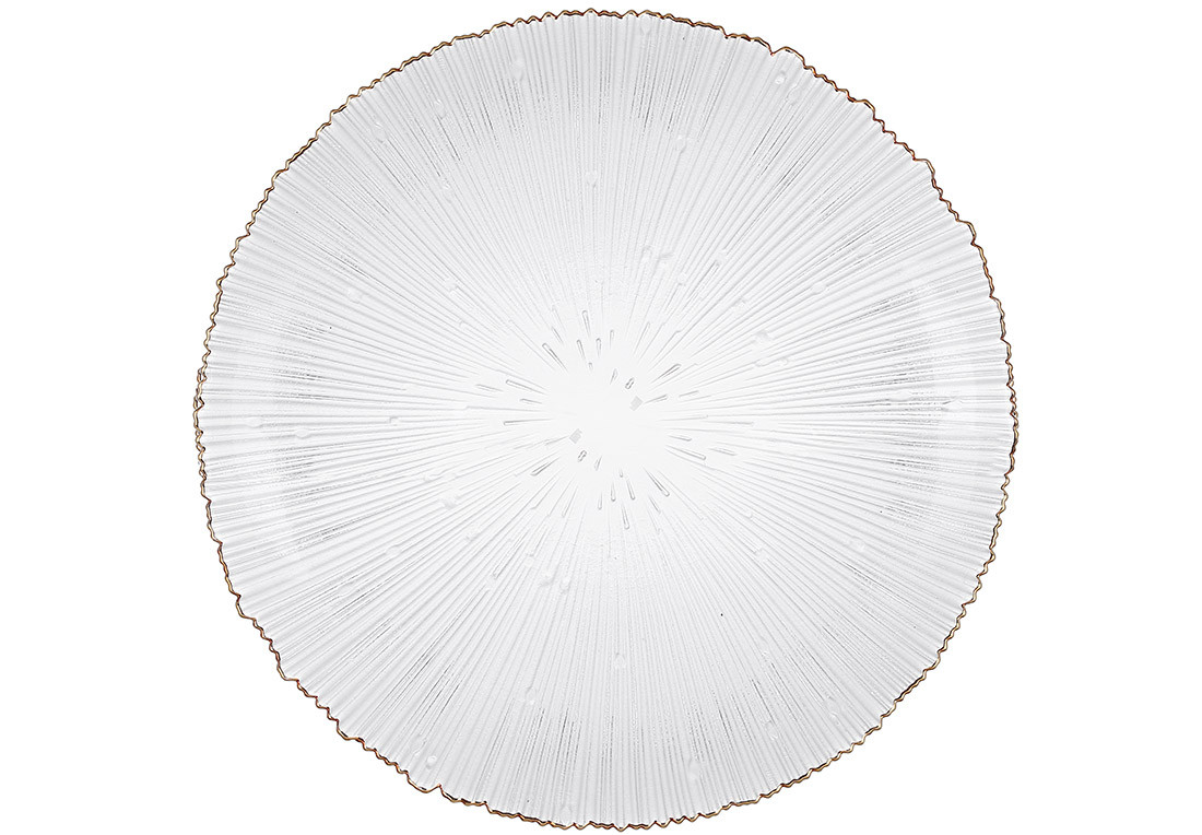 Сервірувальна тарілка скляна, колір — прозорий із золотим обідком, 32.5 см., (992-093)