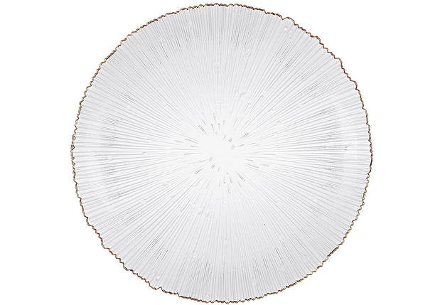 Сервірувальна тарілка скляна, колір — прозорий із золотим обідком, 32.5 см., (992-093), фото 1