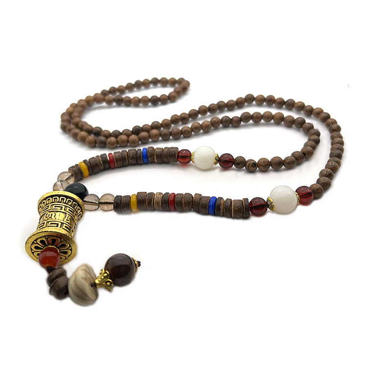 Тибетське дерев'яне намисто  з молитовним барабаном, фото 1