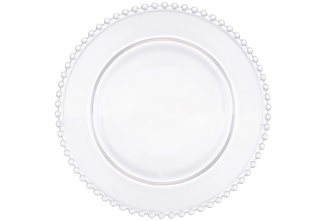 Сервірувальна тарілка скляна, колір — прозорий зі скляним декором, 23.5*2 см, в пакованні 2 шт. (992-010)