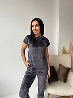 Женская пижама тройка велюровая плюшевая (штаны+шорты+футболка) XS-S, M-L, XL-2XL, 3XL-4XL | Пижама плюш велюр