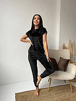 Женская пижама тройка велюровая плюшевая (штаны+шорты+футболка) XS-S, M-L, XL-2XL, 3XL-4XL | Пижама плюш велюр Черный, XL-2XL