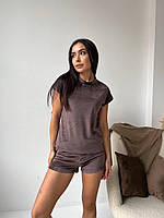 Женская пижама тройка велюровая плюшевая (штаны+шорты+футболка) XS-S, M-L, XL-2XL, 3XL-4XL | Пижама плюш велюр Разные цвета, M-L