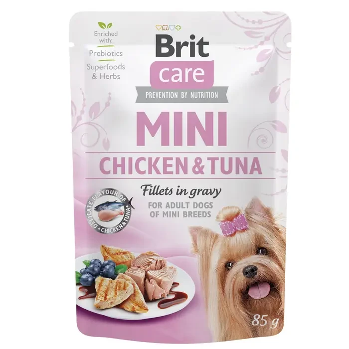 ТЕРМІН 11.2025!!! Вологий корм для собак Brit Care Mini pouch 85 g філе в соусі (курка та тунець)