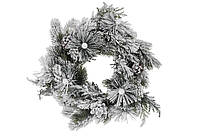 Новорічний декоративний вінок із хвої засніжений з шишками 34*34*8 см(122-214)