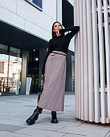 Юбка женская миди а-силуэта, из плотной шерстяной ткани, юбка - трапеция, офисная, деловой стиль, Коричневый, L