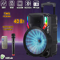 Портативная акустическая система с караоке микрофоном GZ-615-15"x1 Bluetooth колонка с RGB подсветкой 40W +