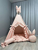 Вигвам для детей Пудровий зайчик БОНБОН Полный комплект, детский вигвам, детская палатка, вигвам для девочки