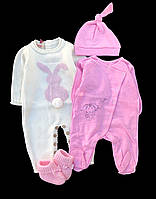 Гарний набір одягу для новонародженої дівчинки, якісний одяг для немовлят осінь, зима, зріст 62 см, бавовна