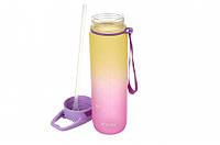 Бутылка для воды пластиковая розовая/желтая 1000мл, спортивная бутылка в школу 1л топ