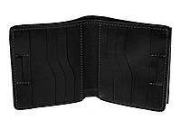 Мужское портмоне Lettera Grande Pelle на магните, кожаный кошелек с монетницей черного цвета, матовый топ