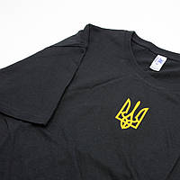 Патриотическая черная футболка с желтым гербом-рефлектором (размер S), футболка унисекс со светящимся принтом