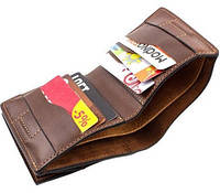 Мужской кожаный кошелек Grande Pelle с внешней монетницей, магнитной клипсой, портмоне цвета коньяк топ