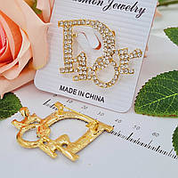 Брошка для декору Діор золота з камінцями 4,7 см, Красива маленька брошка для одягу