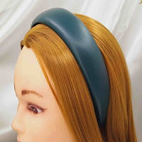 Обруч ручної роботи з еко-шкіри темно-зелений 4,5см, Широкий жіночий ободок на голову