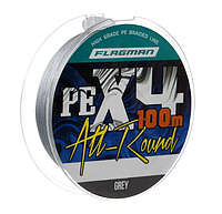 Шнур рыболовный 4 жильный 0.08мм Flagman All-Round PE X-4 100м Grey плетеный шнур для спиннинга