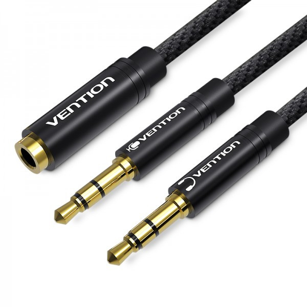 Кабель Audio 3.5 мм-3.5мм Vention 2xM/F Fabric Braided 0.3 m Black (BBLBY)