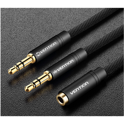 Кабель Audio 3.5 мм-3.5мм Vention 2xM/F Fabric Braided 0.3 m Black (BBLBY), фото 3