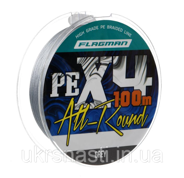 Шнур рибальський 0.16 Flagman All-Round PE X-4 100 м 0.16 мм Grey шнур для спінінга флагман, фото 1