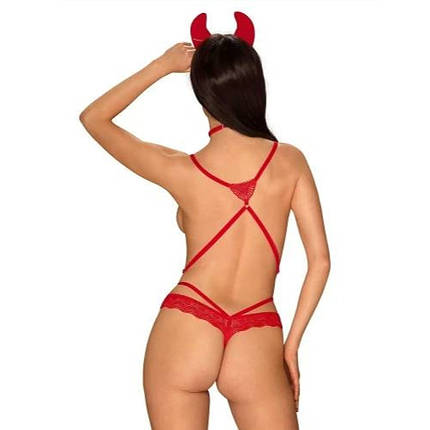 Костюм дияволиці Obsessive Evilia teddy red L/XL 4 предмети, фото 3