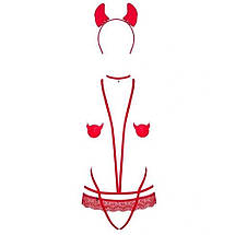 Костюм дияволиці Obsessive Evilia teddy red L/XL 4 предмети, фото 4