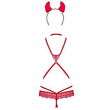Костюм дияволиці Obsessive Evilia teddy red L/XL 4 предмети, фото 5
