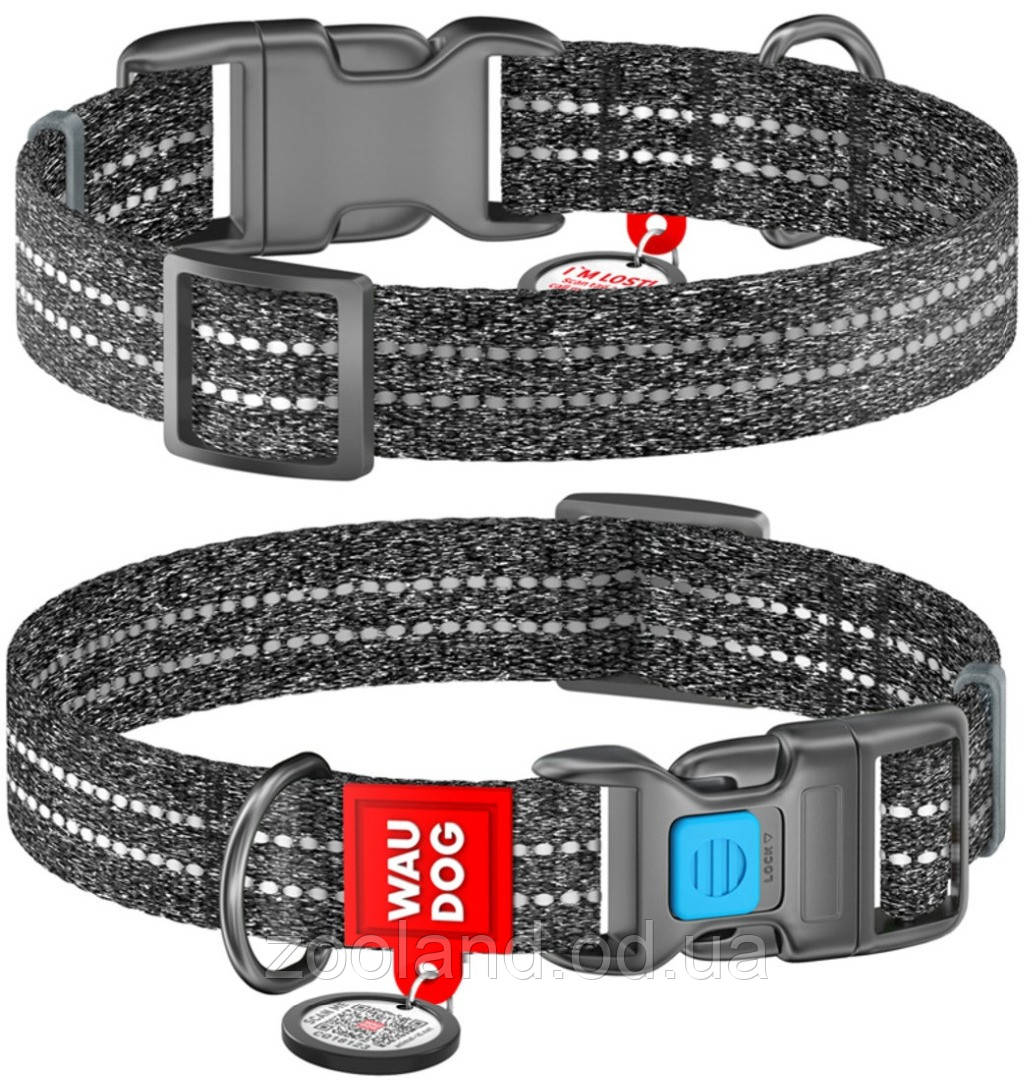 029411 Collar Waudog Re-Cotton з qr паспортом сірий, 37-58 см