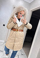 Жіночі зимові куртки — 9181/9264/а-мо — Подовжена стьобана жіноча куртка пальто на кнопках єврозима з