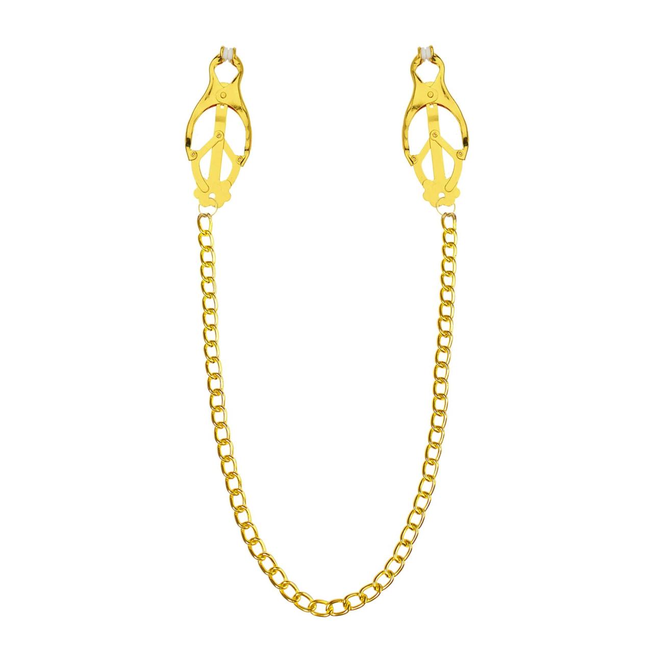 Затискачі для сосків з ланцюжком Feral Feelings – Clover nipple clamps, золото/білий, фото 1