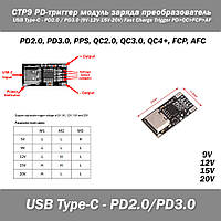 CTP9 PD-триггер модуль заряда преобразователь USB Type-C - PD2.0 / PD3.0 (9V-12V-15V-20V) Fast Charge Trigger