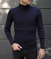 Тёмно-синий мужской свитер с высоким воротом | Турция | 70% акрил + 30% шерсть