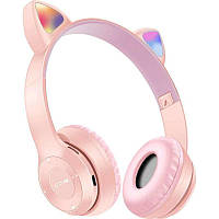Бездротові Bluetooth навушники Y47M з котячими вушками та LED-підсвіткою Рожевий