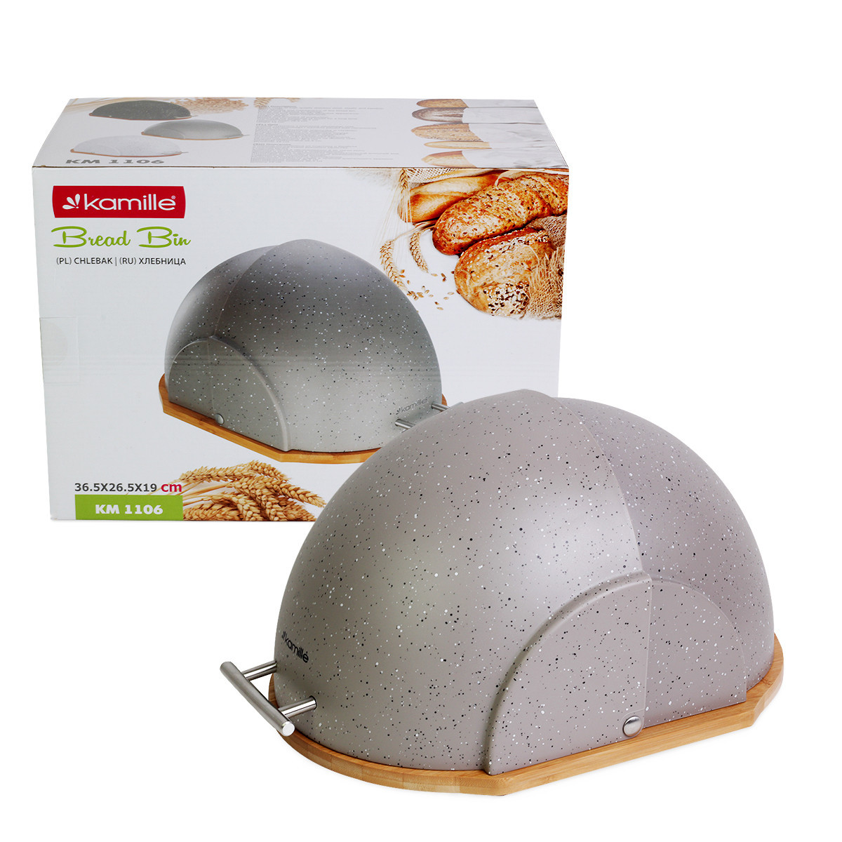 Хлібниця із пластику з бамбуковою основою Сіра 38.5 см Kamille KM-1106, фото 1