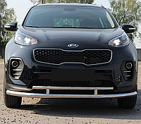 Защита переднего бампера (двойная нержавеющая труба - двойной ус) KIA Sportage (16+)