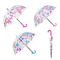 Зонт детский трость силикон для девочек 8 спиц 3 рисунка ТМ Fiaba ( свисток)