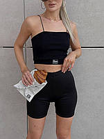 Женский костюм топ и велосипедки, черный+черный 42-44, 46-48 ткань рубчик+микродайвинг, качество отличное