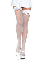 Чулки сетка с бантом Leg Avenue Fishnet Thigh Highs With Bow, One Size (White)