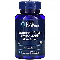 БЦАА, BCAA, амінокислоти з розгалуженим ланцюгом, Branched Chain Amino Acids, Life Extension, 90 капсул