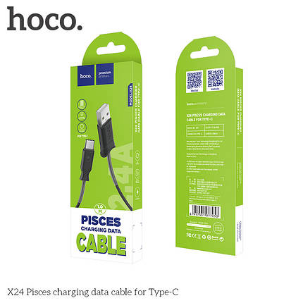 Кабель Hoco X24 Pisces charging data cable for Type-C (L=1M),  Black, фото 2