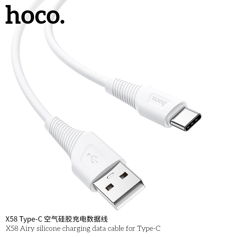 Кабель Hoco X58 Airy silicone charging data cable for Type-C (L=1M),  White